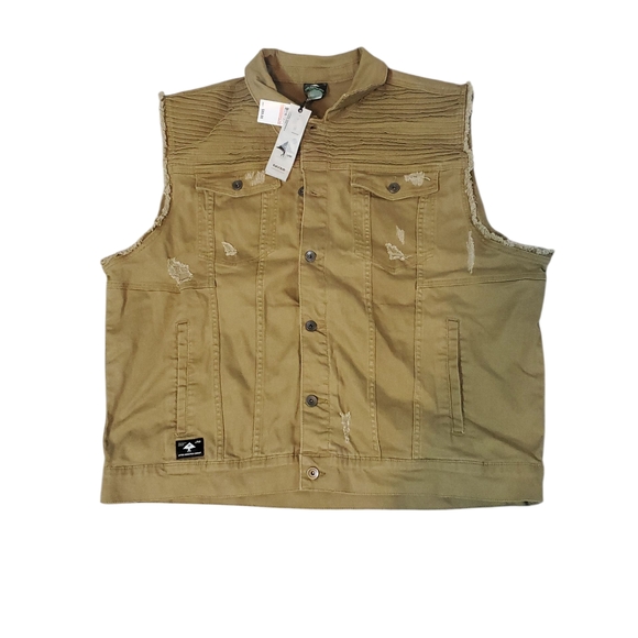 Men's Tan Distressed Denim Vest - Picture 1 of 2